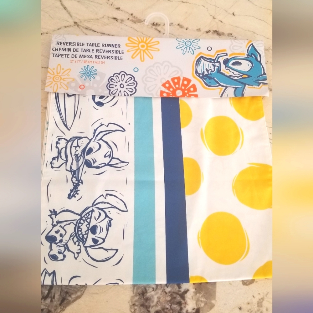 Disney Parks Stitch Reversible Table Runner 72” X 17" New Home Collection NEW